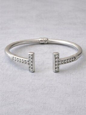 925 Sterling Silver Cuff Bracelet with Crystal Accent